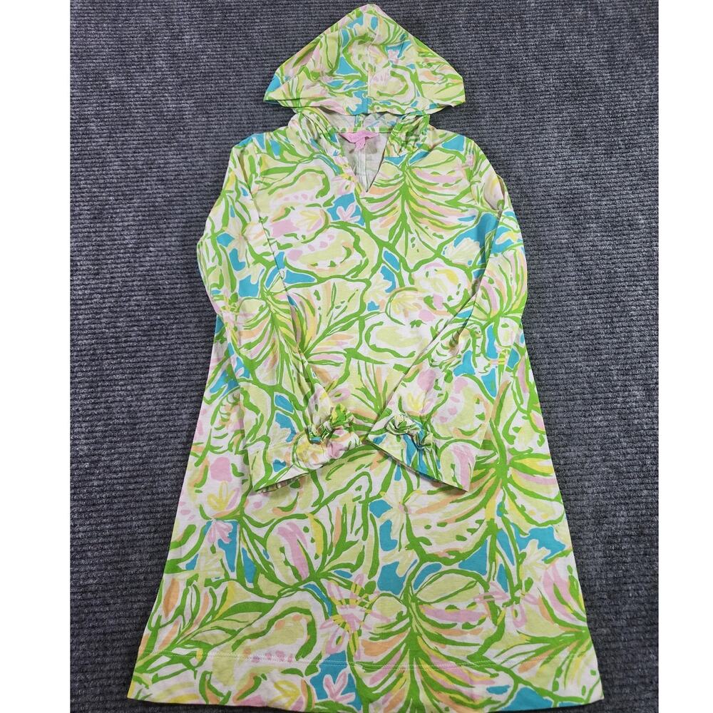 Lilly Pulitzer Girls Large 100% Cotton Swim Beach Hooded Cover Up Tropical